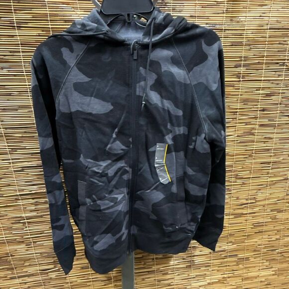 Men's Cotton Fleece Full Zip Sweatshirt - All in Motion Black Camo Print Size S - Picture 2 of 3